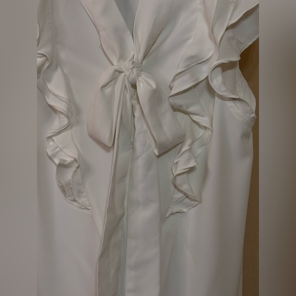 SHEIN Elegant White Ruffled Blouse Neck Tie Sz Small - Picture 4 of 7